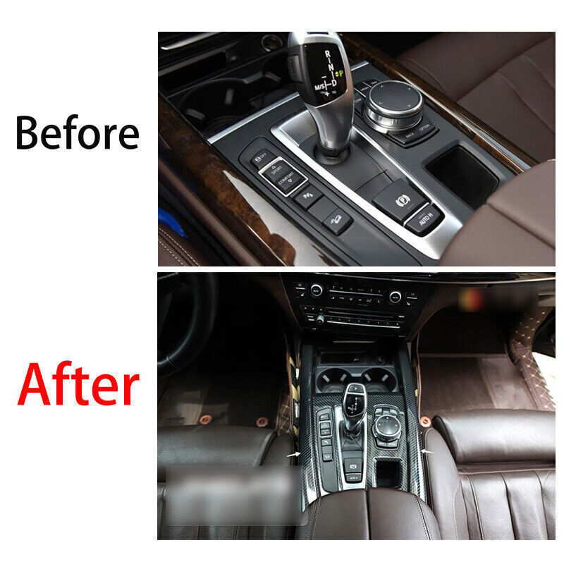 Inner Gear Shift Both Side Cover Trim 2P for BMW X5 F15 2014-18 ABS Carbon Fiber