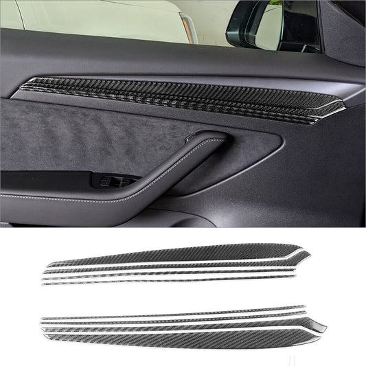 8x Carbon Fiber Interior Door Panel Cover Trim for Tesla Model 3/Y 2017-2022