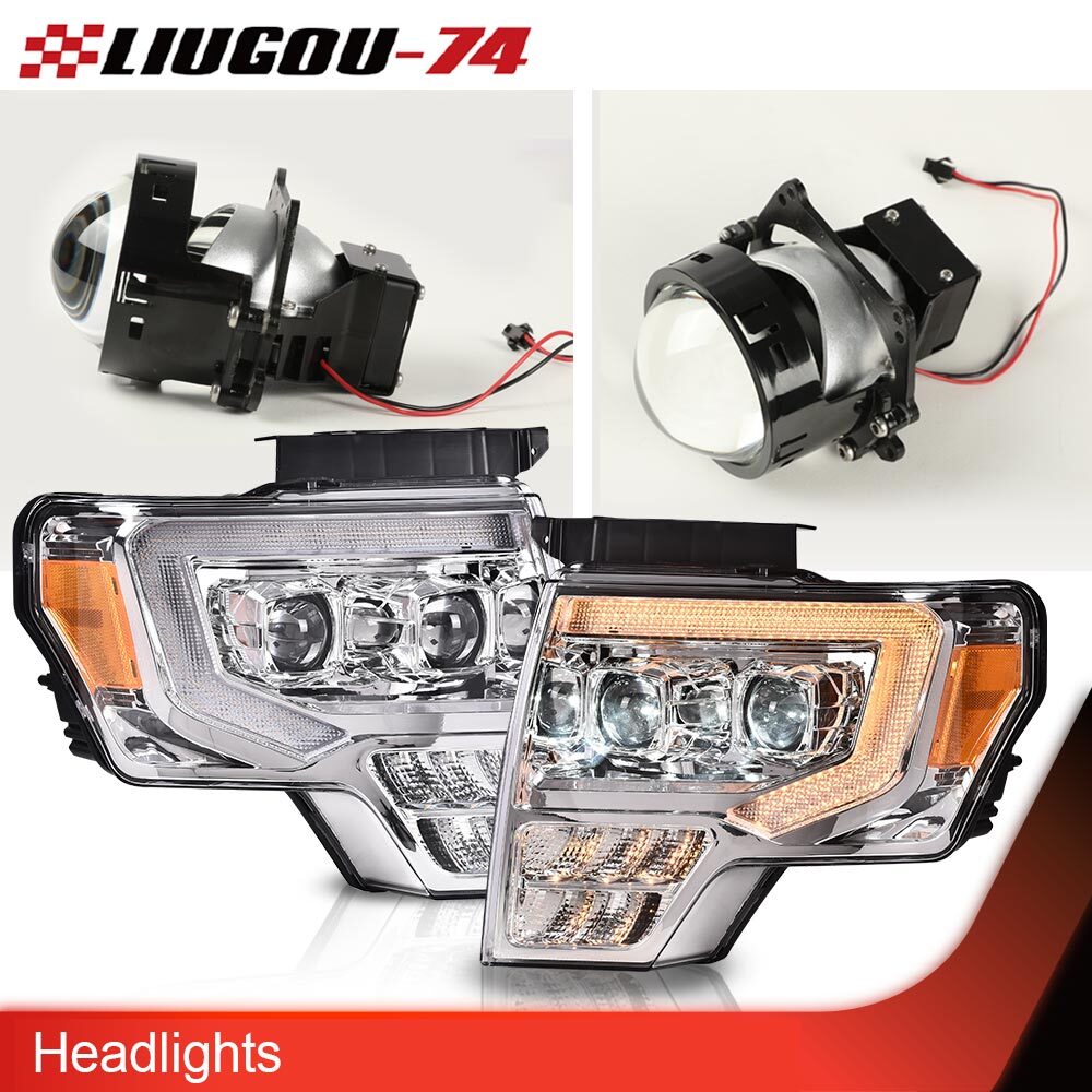 Transparent LED projector headlights, taillights, and brake lights suitable for 09-14 for Ford F-150