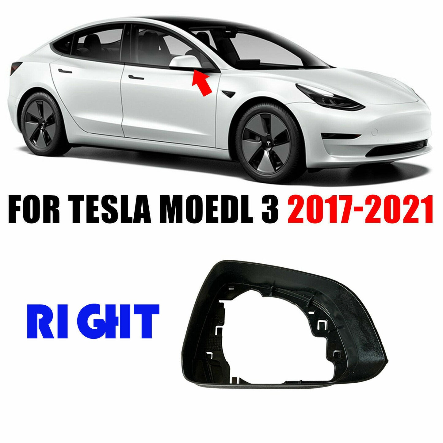 Right Passenger Wing Door Mirror Cover Mirror Frame fit 18-21 for Tesla Model 3 AT