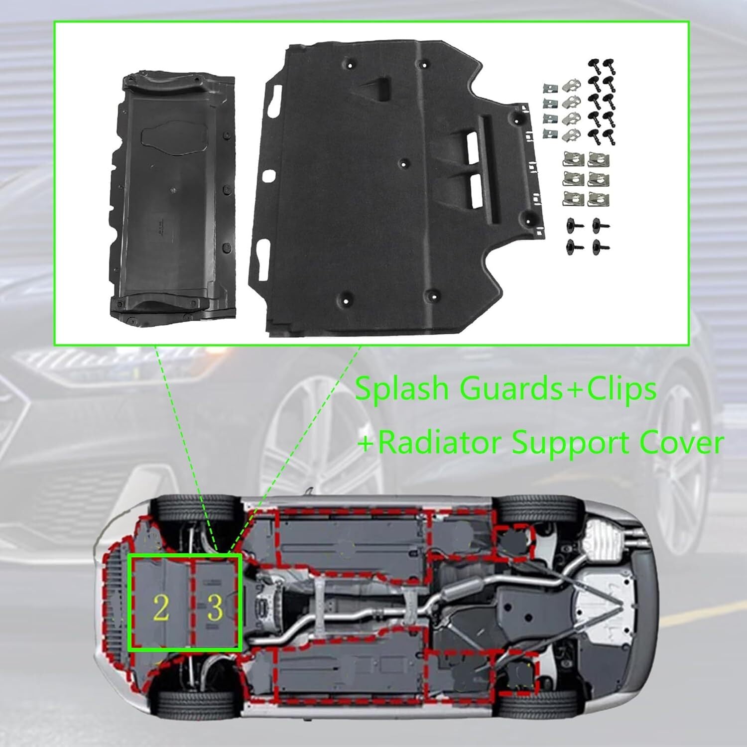 for Audi A6 (4G/C7) A7 (4G) 2011-18 Radiator Support Cover+Splash Guards+Clips