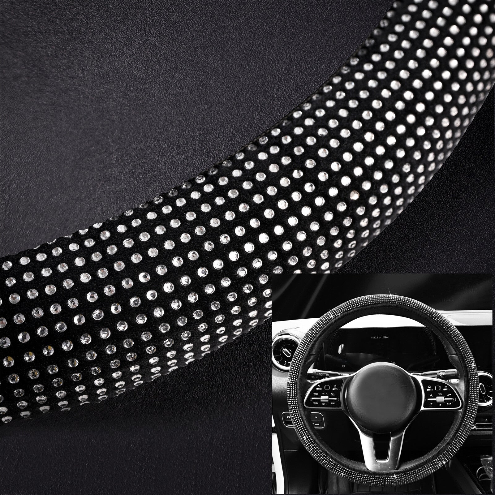 Bling Crystal Steering Wheel Cover Rhinestone Diamond Sparkling Car Accessories