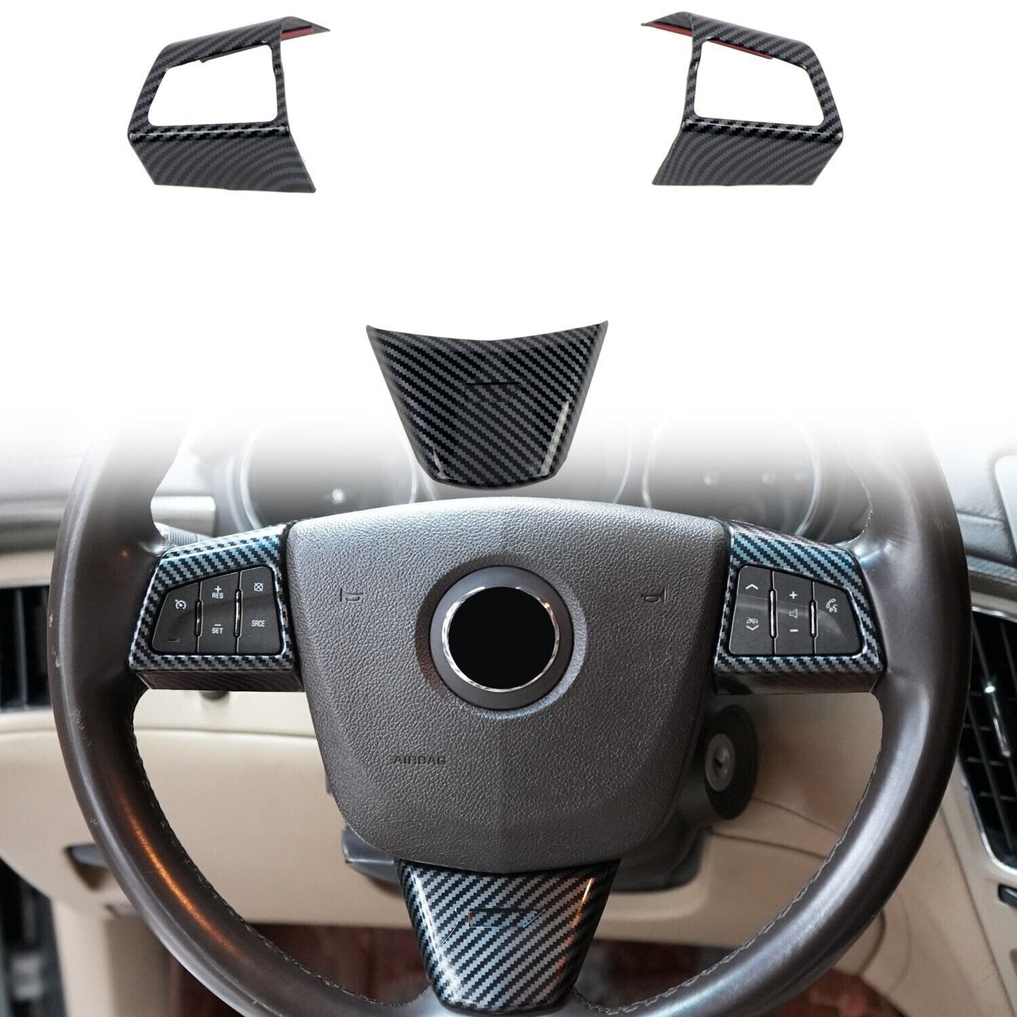 Carbon Fiber Look Steering Wheel Button Cover Trim for Cadillac CTS 2008-2013