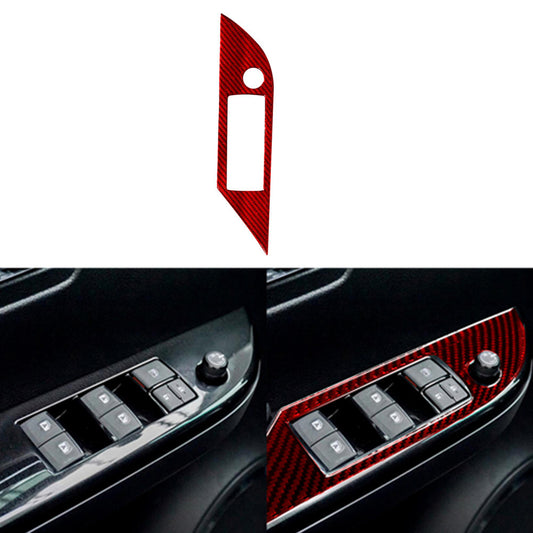 Red Carbon Fiber Driver Door Control Cover Trim for Toyota Hilux 2015-21 Type B