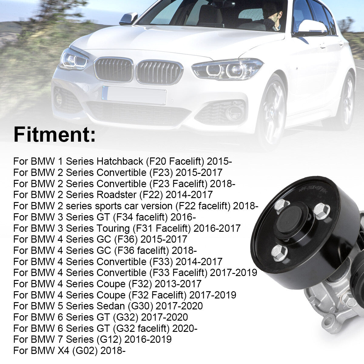 new coolant pump assembly for BMW 120i, 220i, 320i, 420i, 525i, and 630i. (Item number 11518638026)