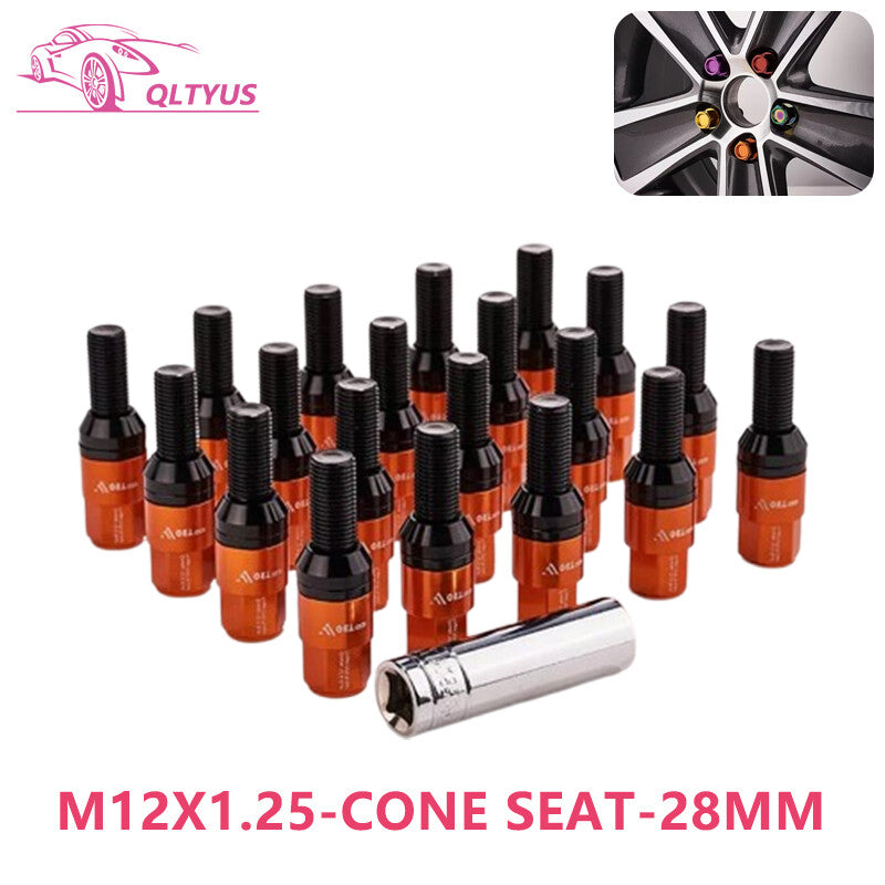 20P 28mm M12x1.25 wheel cam bolts with tapered for seat studs for Jeep for Chrysler for Dodge Orange