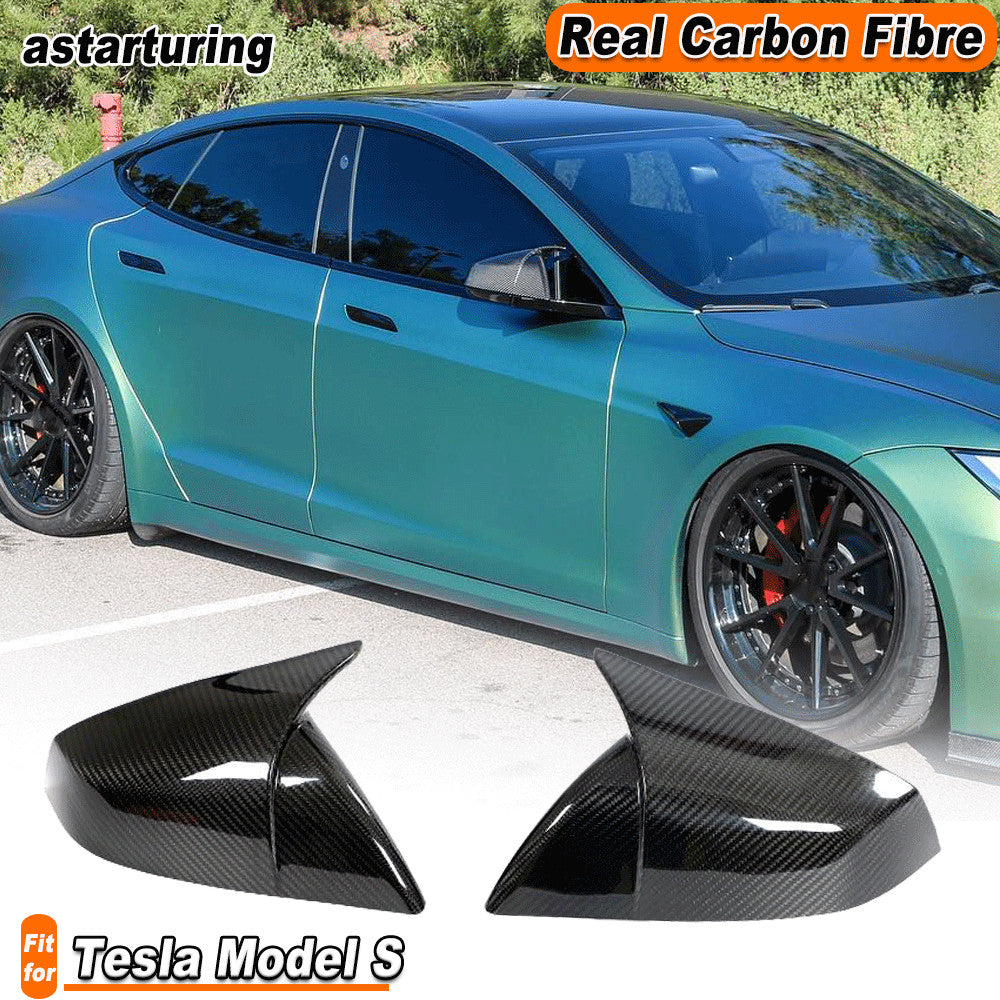 for Tesla for Model S Plaid 2021-2023 DRY CARBON FIBER Side Wing Mirror Cover Caps