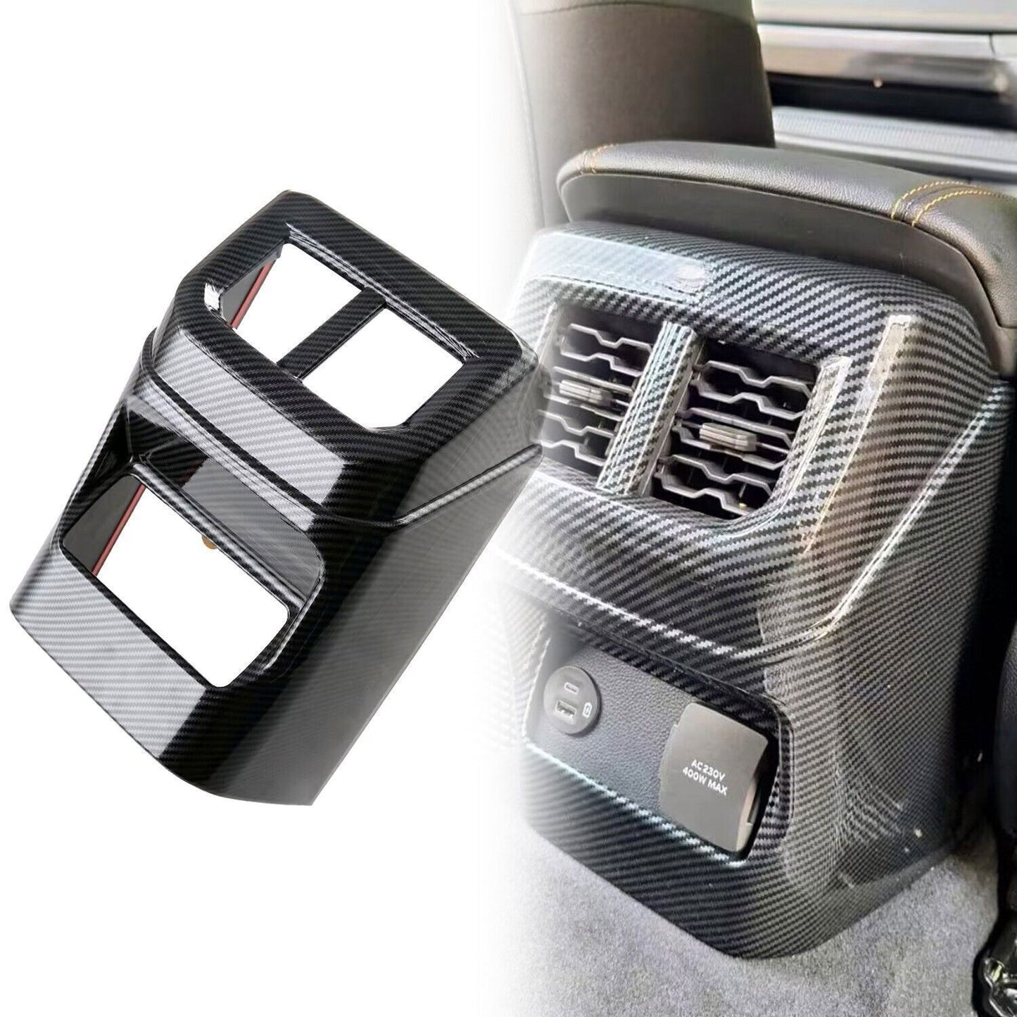 for Ford Ranger 2024-25 Carbon Fiber Style Rear for Seat Air Outlet Vent Trim Cover