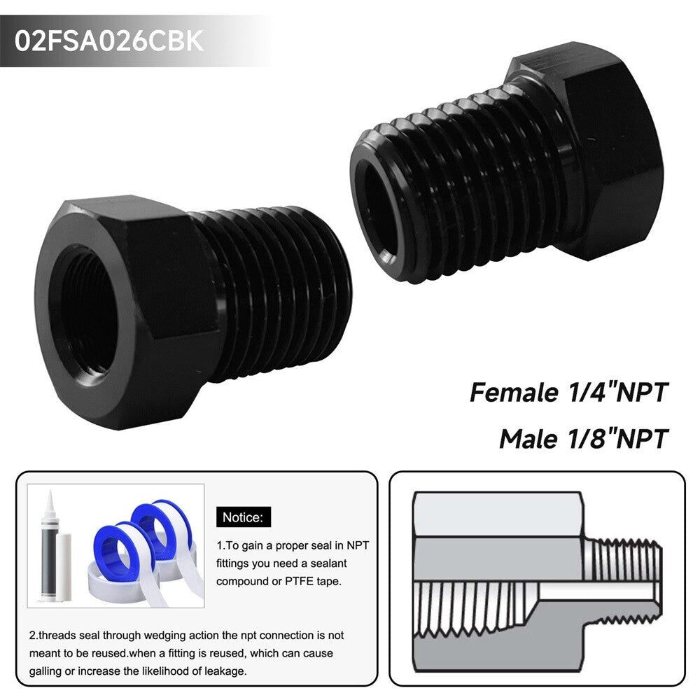 2PCS 1/4 Female x 1/8 Male NPT Thread Reducer Hex Bushing Pipe Fitting Alloy