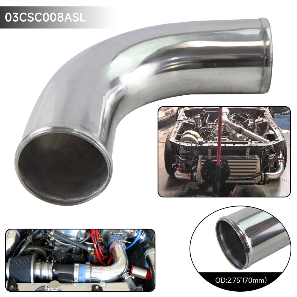 90 Degree 70mm 2.75 Aluminum Intercooler Intake Pipe Piping Tube Hose Silver