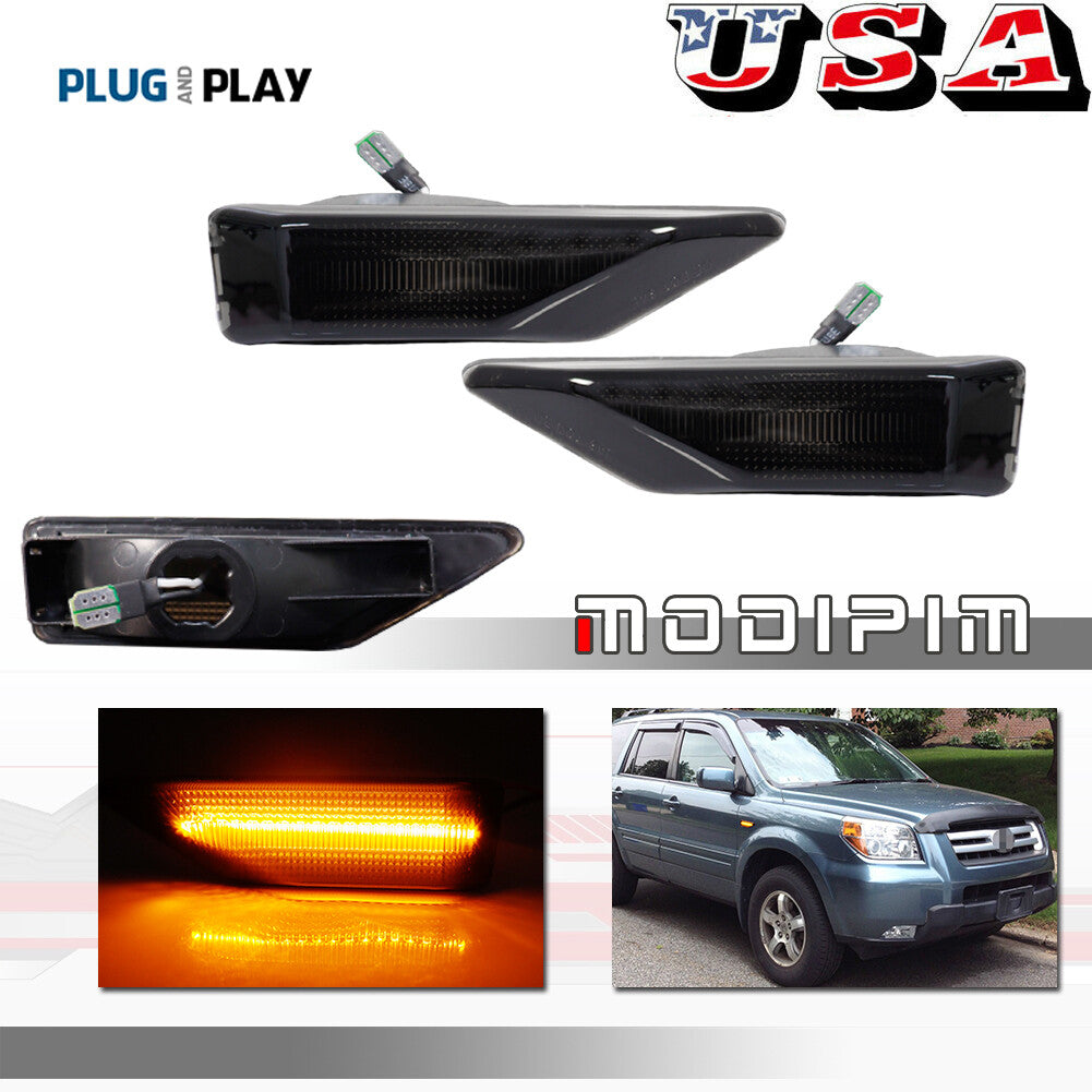 2-Pack Smoked Lens Amber LED Front Park Side Marker Lights for 2006-2008 for Honda Pilots