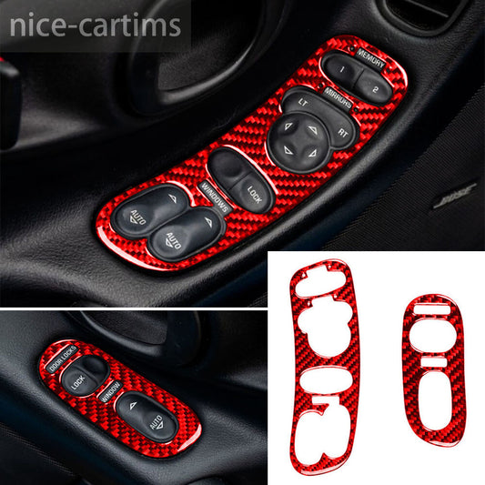 Red Carbon Fiber Window Lift Switch Control Trim for Chevrolet for Corvette C5 98-04