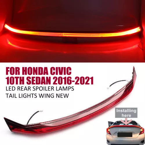 1X for Honda for Civic 10Th Sedan 2016-2021 LED Rear Spoiler Lamps tail lights Wing