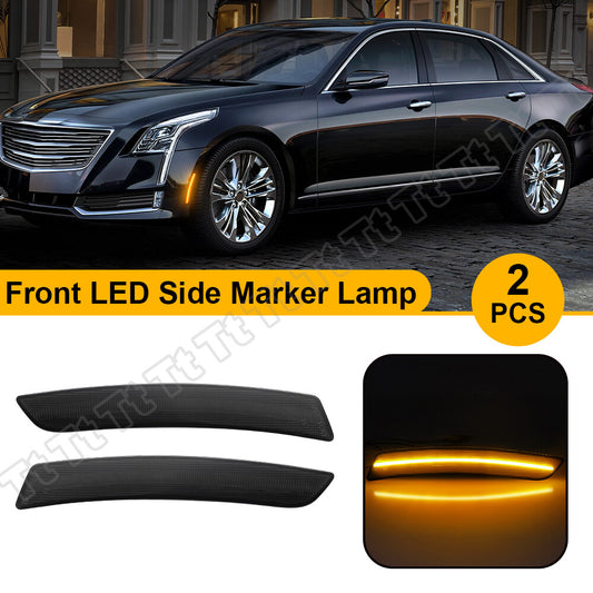 Two smoked LED front bumper side marker lights for 2016-2020 for Cadillac CT6 CT6-V