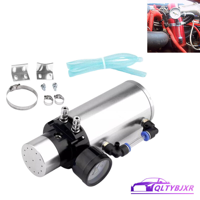 7 X 2.5 Aluminum Engine Oil Catch Reservoir Breather Tank/Can+ Gauge Silver