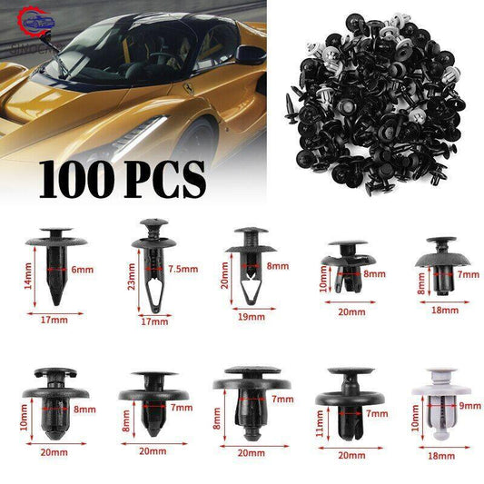 100pcs Car Bumper Fender Trunk Screw Rivets Set For Auto Plastic Fastener Clips