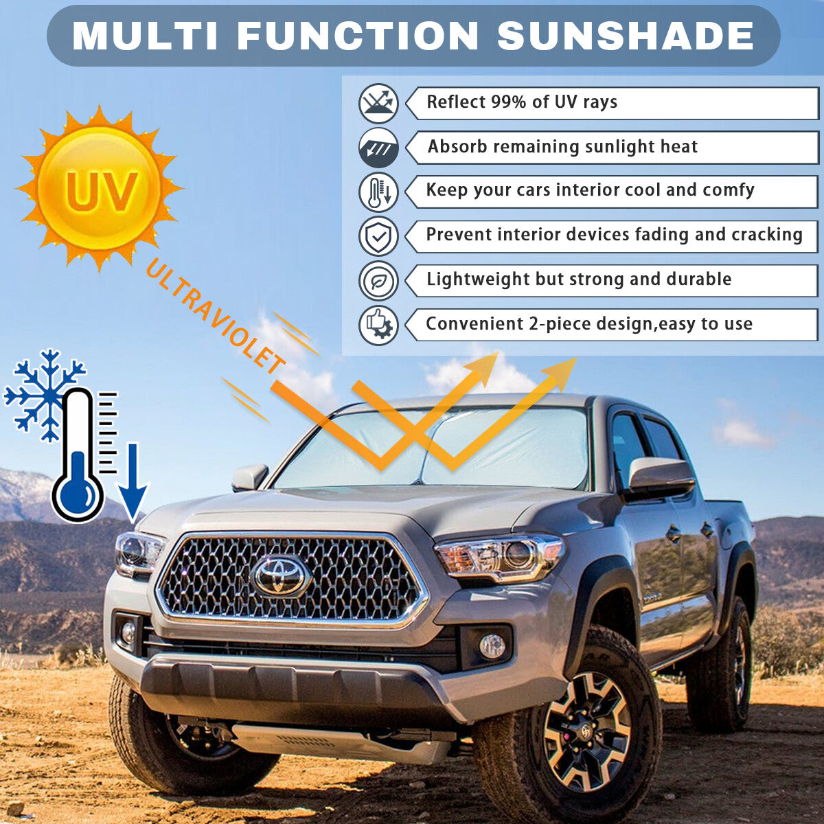 2x for Jeep Accessories Car Windshield Sun Shade UV Block Rear Side Cover Visor