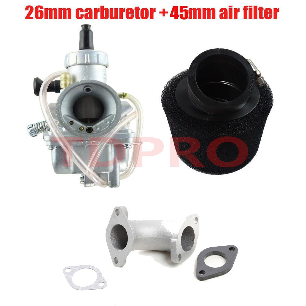 45mm air filter inlet pipe, 26mm carburetor kit for 140cc and 150cc Pit bicycles/all-terrain vehicles.