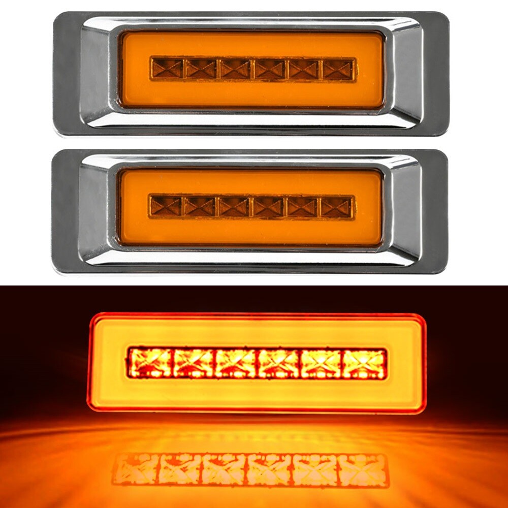 2pcs Amber Chrome Rectangle LED Side Marker Lights Semi Truck Turn Signal Lamp