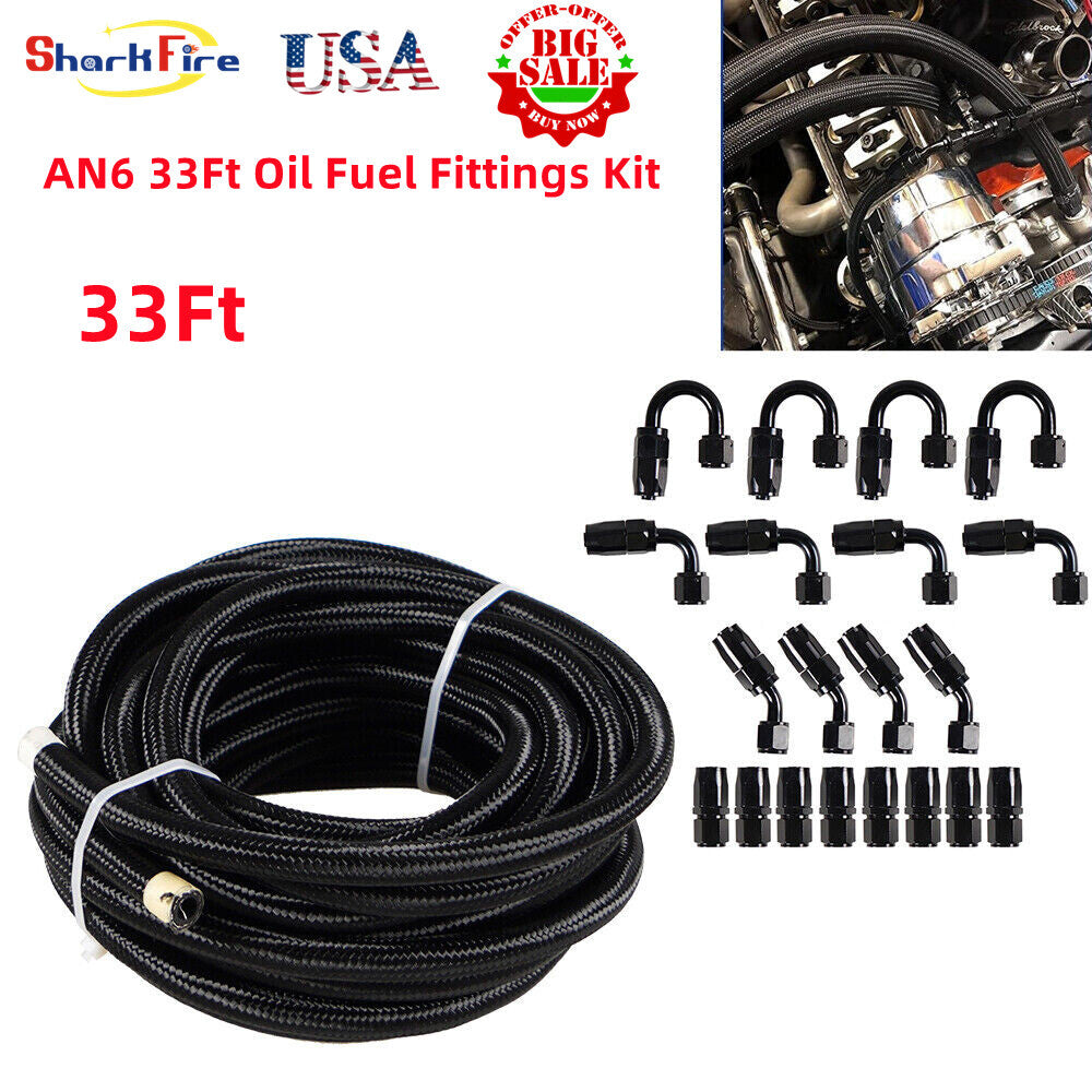 AN6 33ft Oil Fuel Fittings Hose End Connector Adapter Braided Oil Fuel Hose Cable