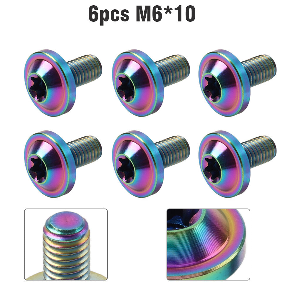 6pcs Alloy Bolts Truss Torx Head Screws M6x10mm For Motorcycle Rainbow