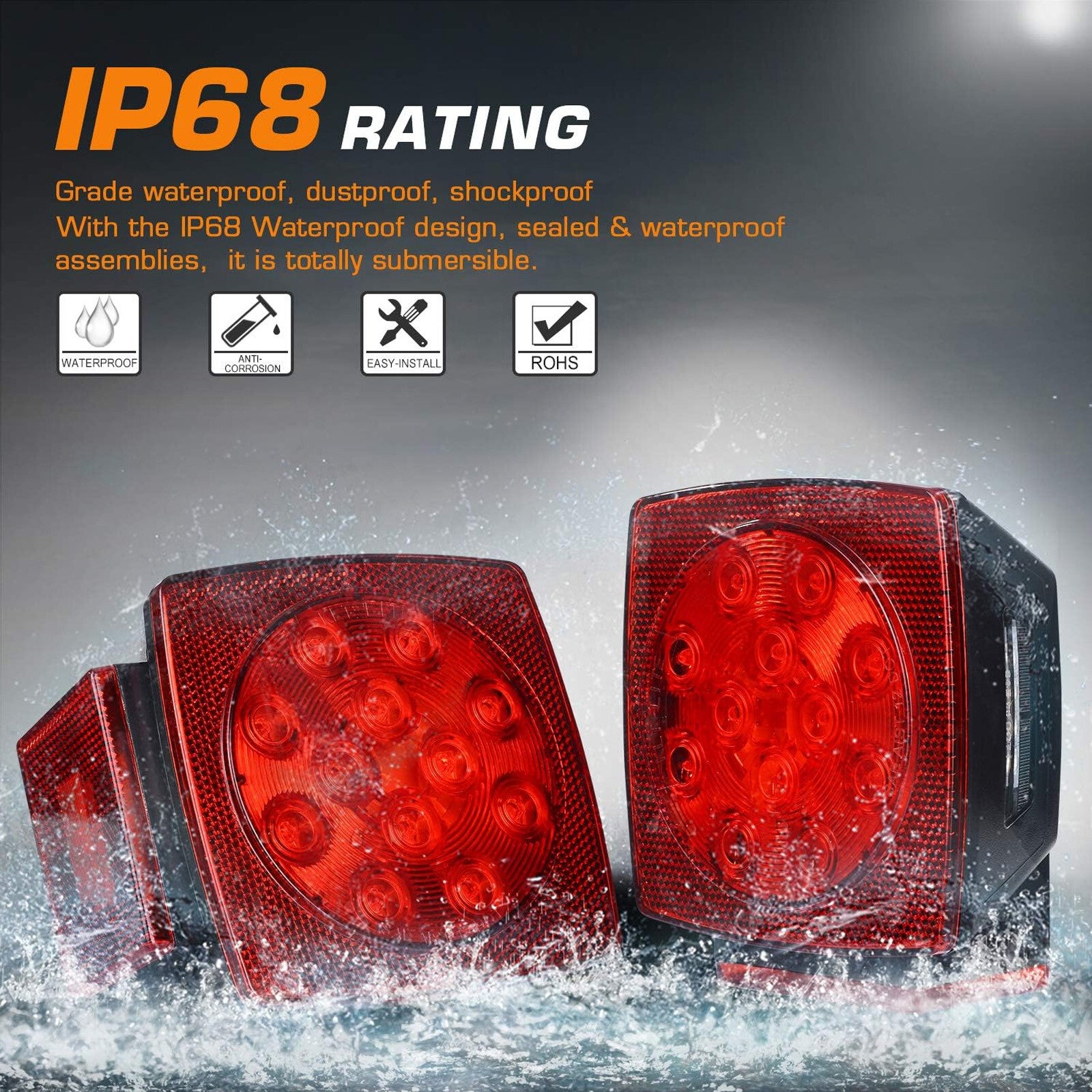 12V Rear LED Submersible Trailer Tail Lights Kit Boat Marker Truck , Waterproof