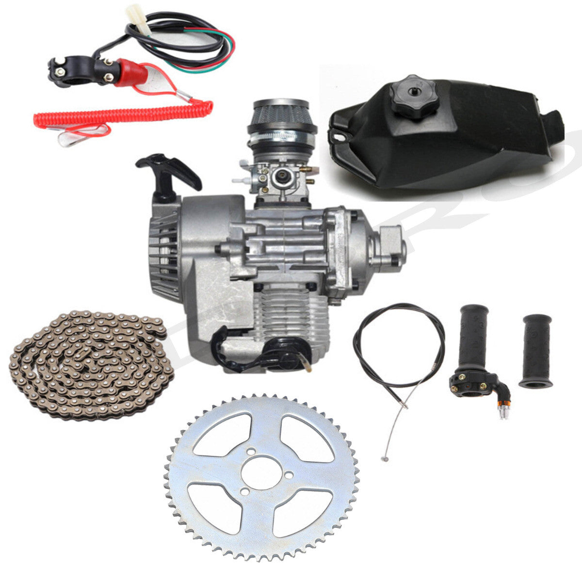 50CC 49CC 2-stroke engine motor kit for scooters, pocket bikes, for mini motorcycles, and off-road vehicles.