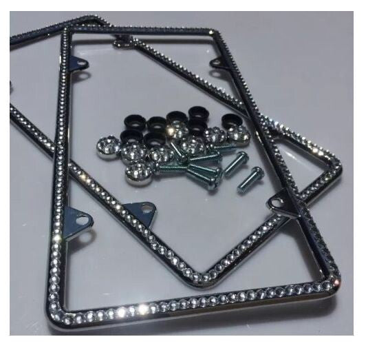 2-Piece Car License Plate Frame Cover Back Cover Silver Glitter Crystal Thin for BMW