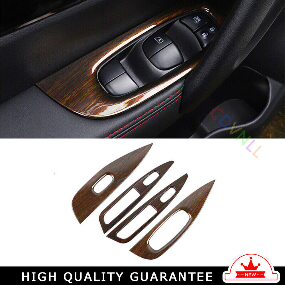 Glass Window Lifting Lock Panel Trim for Nissan Rogue Sport 2017-2021 Wood Grain