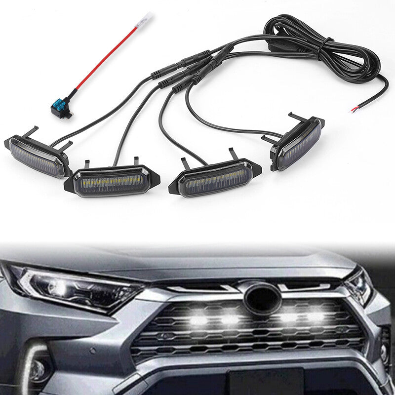 4Pcs Front Grille Smoke Lens White LED Grill Light Kit for Toyota RAV4 2019-2022