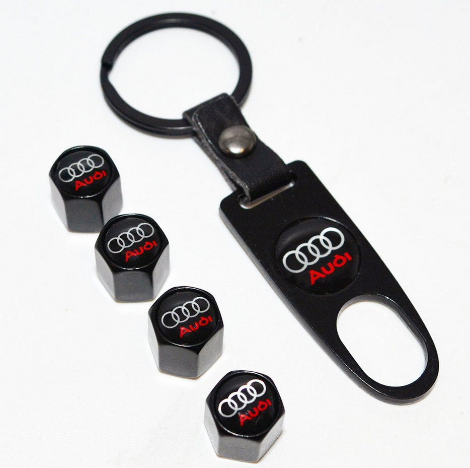 4-piece keychain for Audi car tire valve cover rod cover air valve dust cover, black