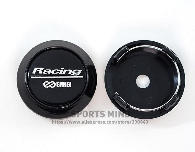 4-piece set of 64mm Enkei racing rim caps, wheel center caps, hub logos, black