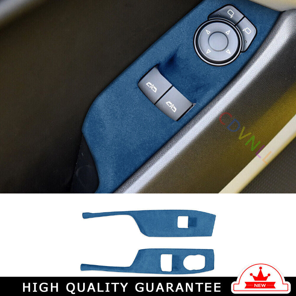 Car Glass Window Lifting Lock Panel Trim for Chevrolet Camaro 2016-20 Blue Suede