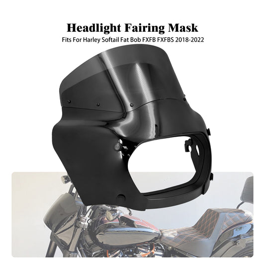 ABS Black Headlight Fairing Mask Cowl Fits for Harley Softail M8 Fat Bob 18-2023