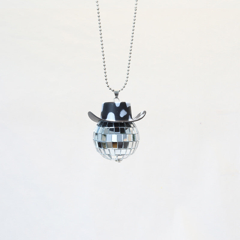 Cowboy Hat Disco Ball Car Ornamen Rearview Mirror Hanging Acessory Cow Black