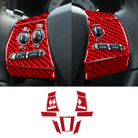9Pcs Red Carbon Fiber Interior Steering Wheel Decor Trim for Jaguar XF 2009-2011