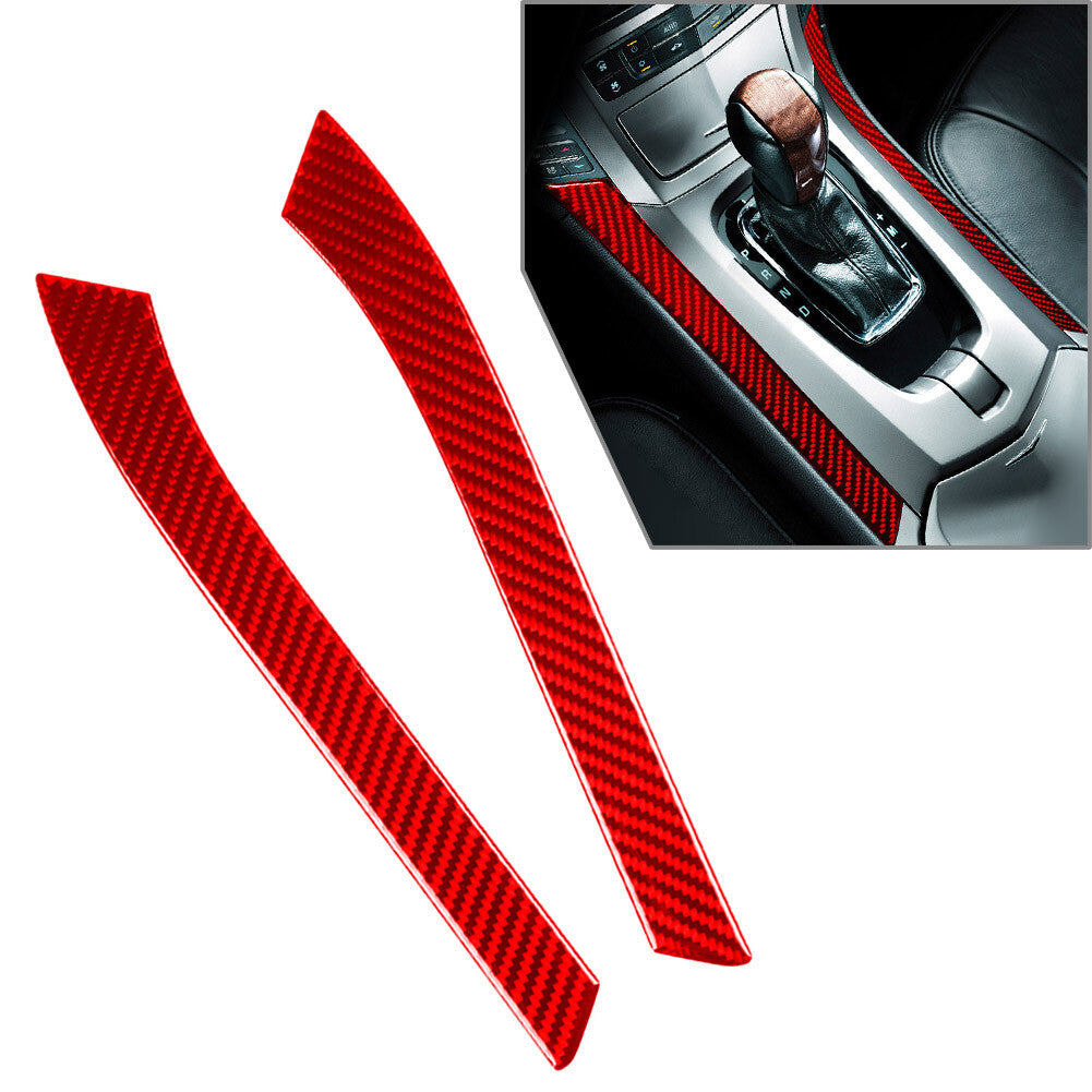 2x Gear Shift Side Trim Strip Cover Red for Cadillac CTS 2008-2013 Carbon Fiber