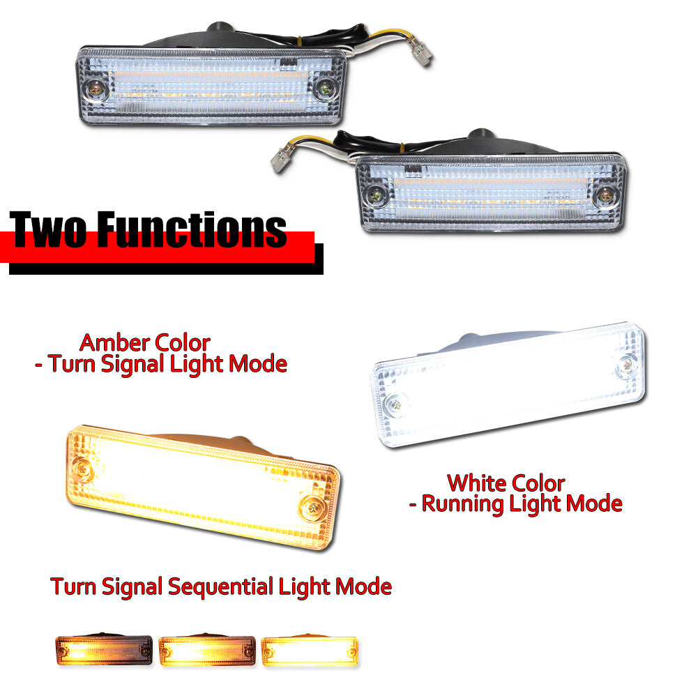 Transparent sequential LED DRL signal lights for Mazda 323 and 626 pickup trucks.