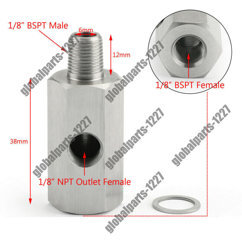 For1/8'' BSPT Oil Pressure Sensor Tee to NPT Adapter Turbo Supply Feed LineMeter