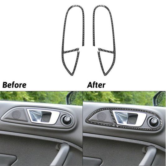 2Pcs Carbon Fiber Front Side Door Handle Cover Trim for Ford Fiesta 2011-2015