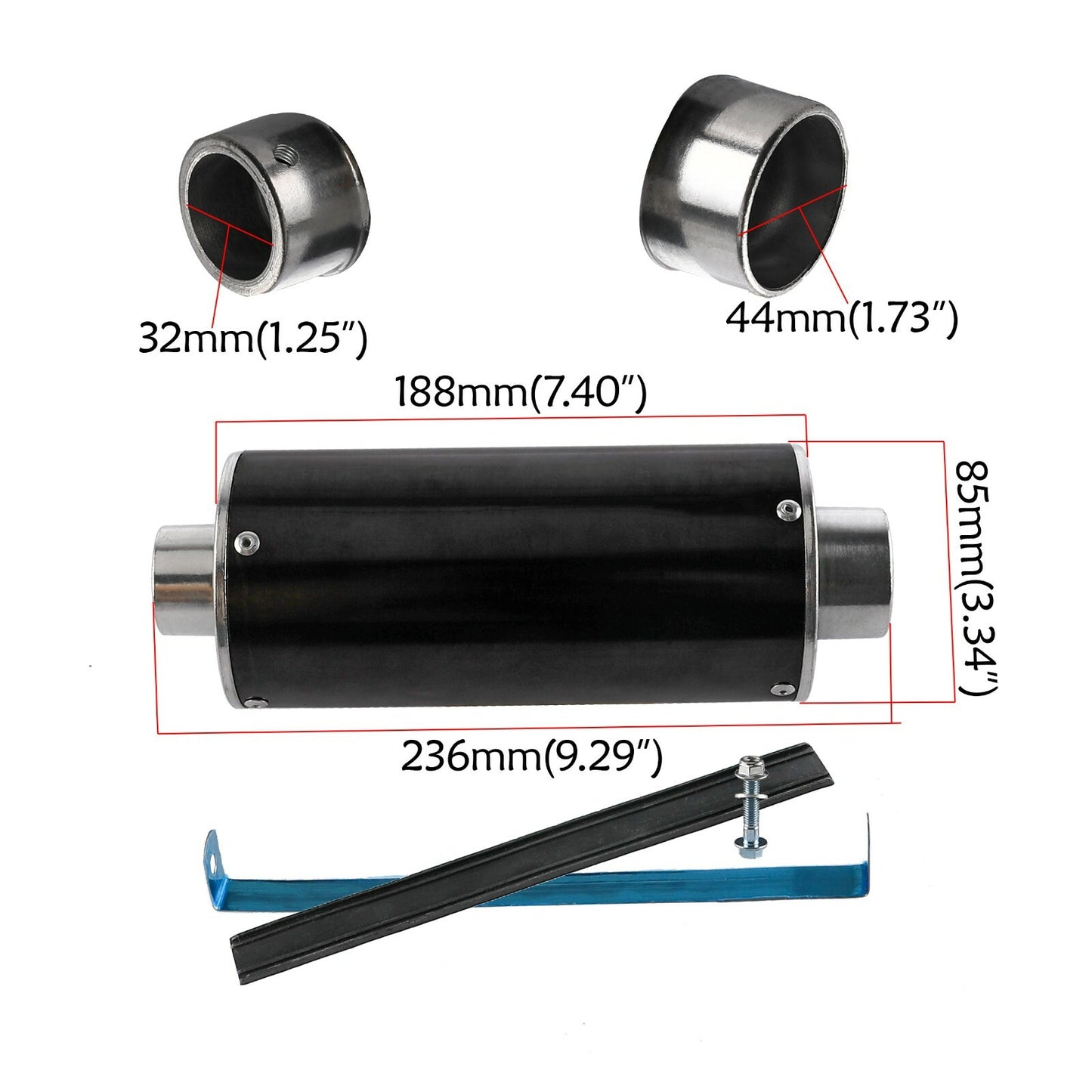 32mm exhaust muffler suitable for 125cc and 140cc Dirt Pit bicycles, four-wheel drive vehicles, go-karts, and motorcycles.