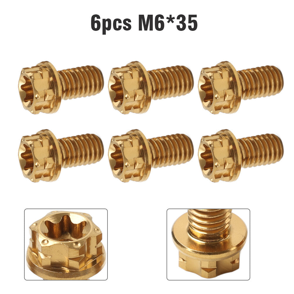 6pcs Bolts Torx Head Flange Screws M6x35mm For Motorcycle Bicycle Gold