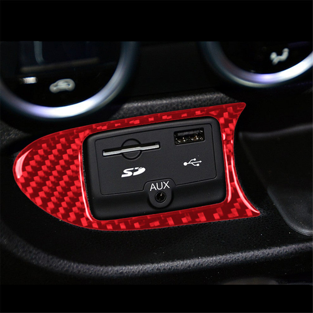 Red Carbon Fiber Interior USB/AUX Input Panel Cover Trim for Fiat 500L 2014-2017