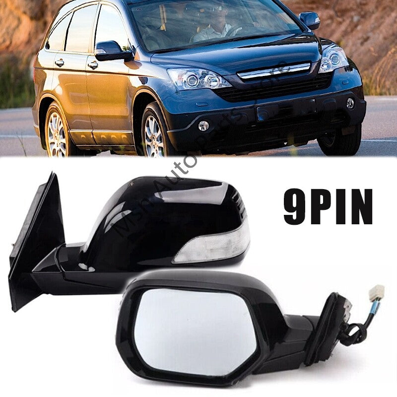 2Pcs for HONDA CRV 2007-2011 Door Side Mirror W/ Signal Light Heated 9PIN Black