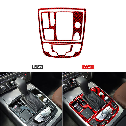 1 set red carbon fiber gearshift panel trim for Audi A6 2012-2018