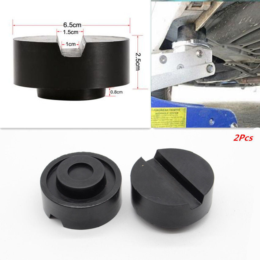 2x Black Rubber Car Truck 6533mm Slotted Frame Rail Floor Jack Disk Pad Adapter