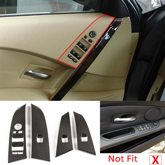 Carbon Fiber ABS Window Lift Switch Button Trim for BMW 5 Series E60 E61 2004-06