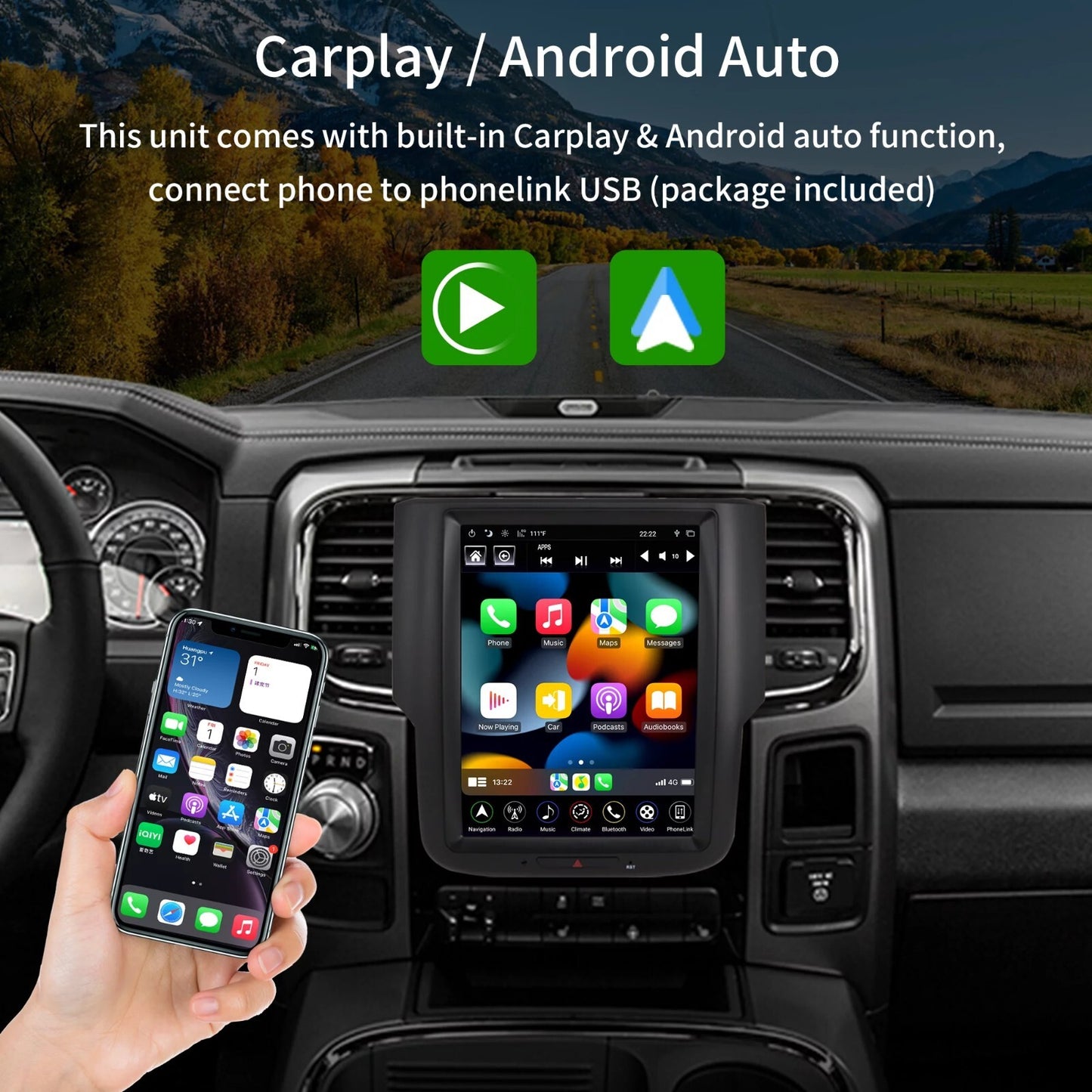 for Dodge for Ram 2013-2019 Android for Tesla Style Vertical Screen 10.4 GPS Radio US