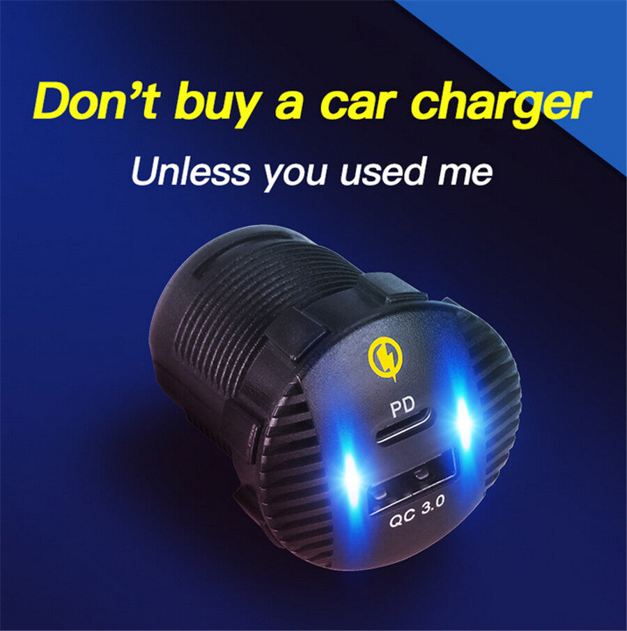 36W Car Phone Fast for Charger Dual Port Power Socket Outlet 12V-24V PD + QC3.0