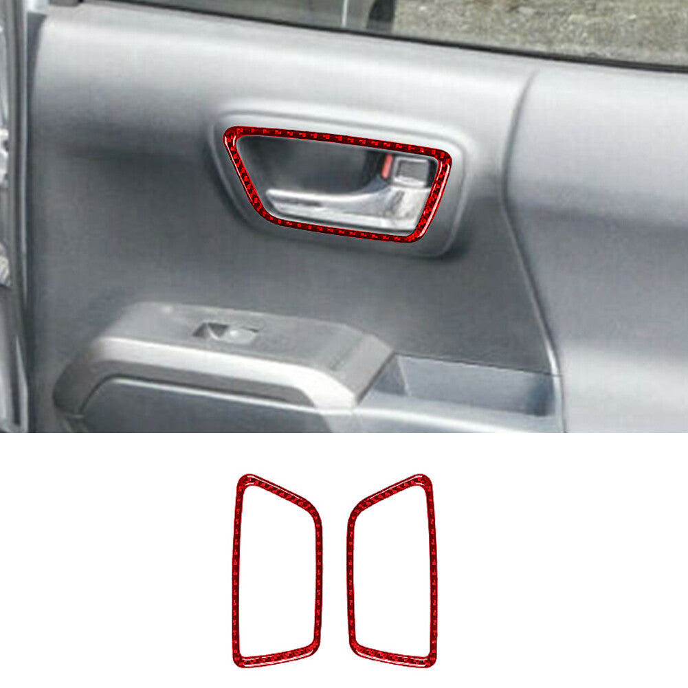 Red Carbon Fiber Rear Door handle Frame Cover Trim for Toyota Tacoma 2016-2021
